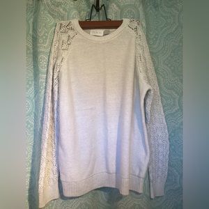 White Knit Shimmer Sweater Lace Sleeve